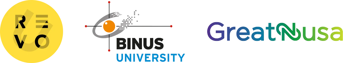 RevoU, BINUS University, and GreatNusa logos